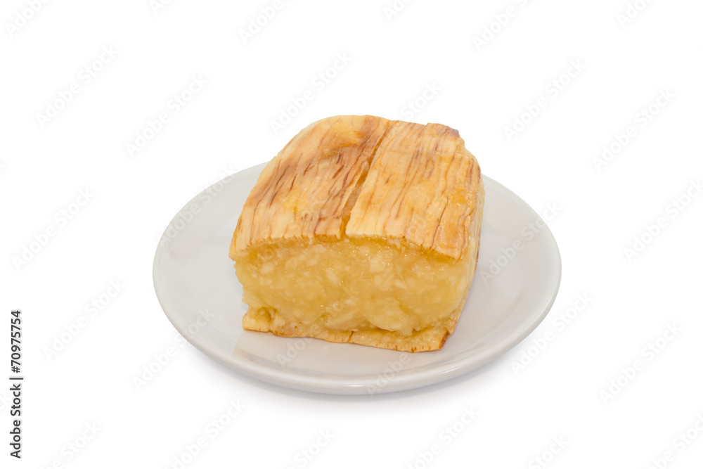 casava grill with syrup isolated on white, Thai dessert casava grill with syrup isolated on white, Thai dessert