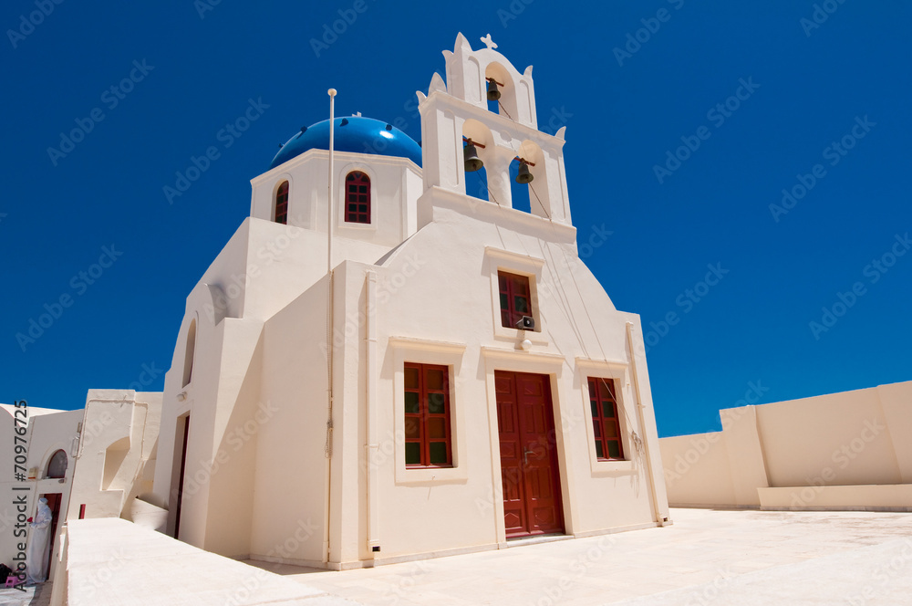 Church facade in Oia. Santorini, Greece.