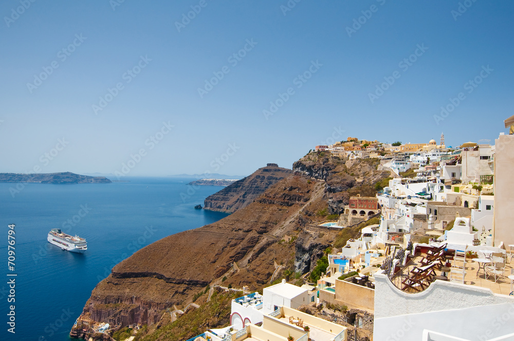 Fira on the island of Thera(Santorini).Greece.