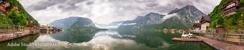 Panorama of Hallstatter lake in Alps mountains, Austria