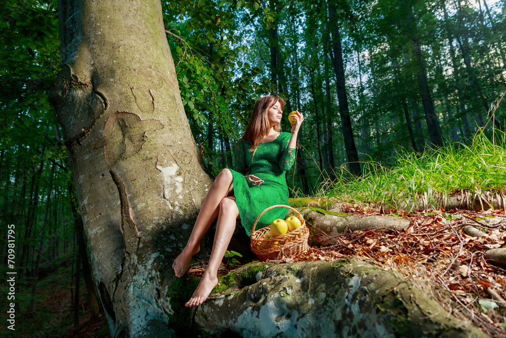 Portrait of romantic woman at fairy forest Portrait of romantic woman at fairy forest