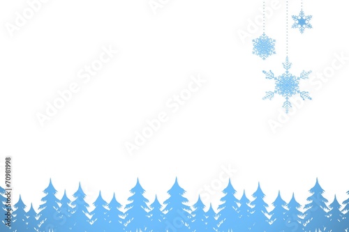 Snowflakes and fir trees in blue