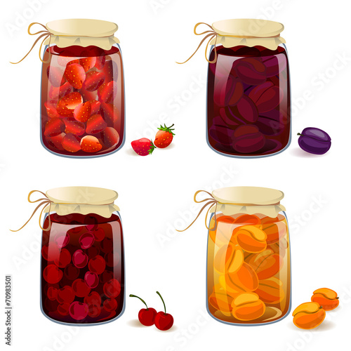 set with tinned fruits and berries