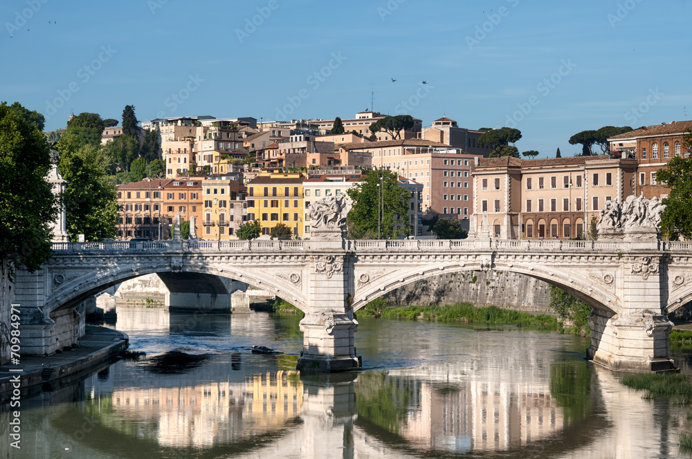 St. Angelo Bridge  and the Trastevere district in Rome.