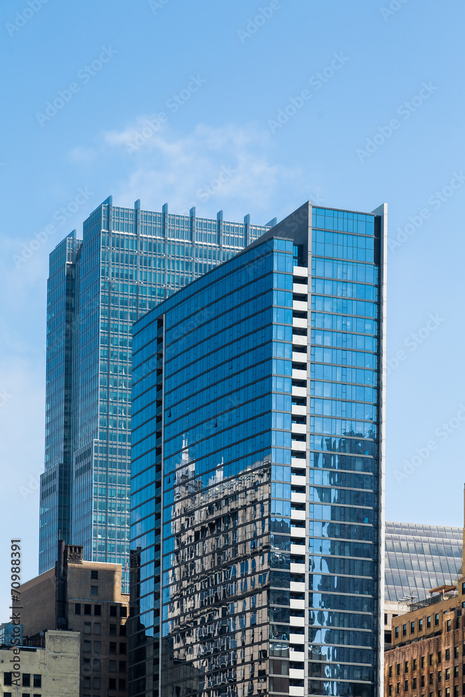 Two Blue Glass Office Towers in Chicago