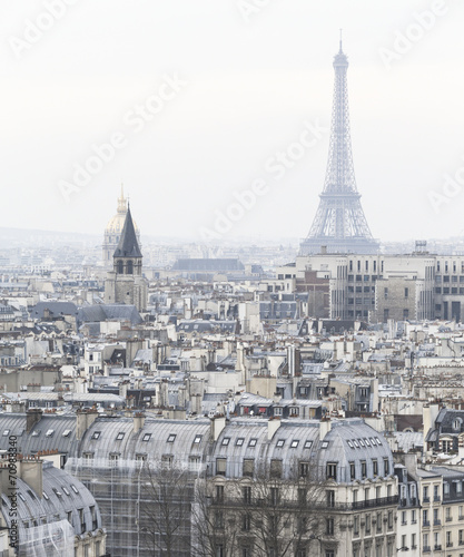 Black and White Aerial View of Paris with Eiffel Tower