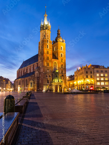 St. Mary s Church at night in Krakow  Poland.