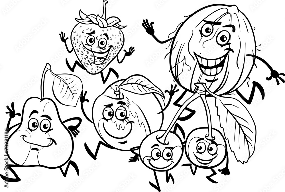running fruits group coloring page