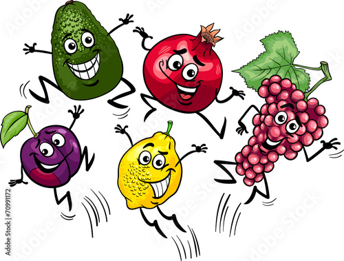 jumping fruits cartoon illustration