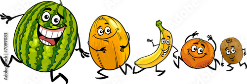happy running fruits cartoon illustration