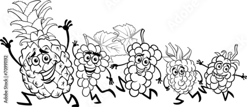 running fruits cartoon coloring page