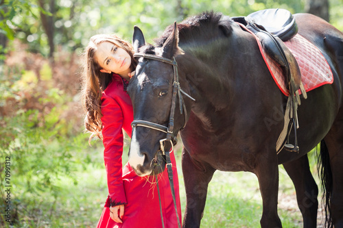 brunette girl and horse