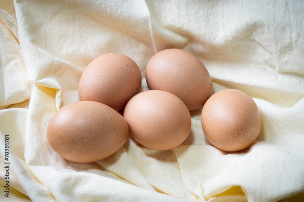 eggs on fabric background eggs on fabric background