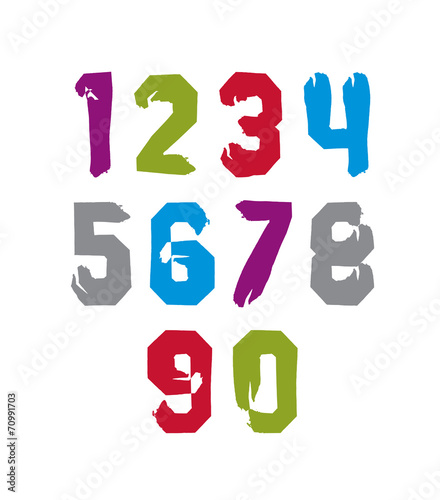 Modern watercolor brushed numbers set, hand-drawn colorful styli