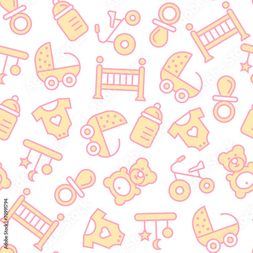 Vector seamless pattern with baby items