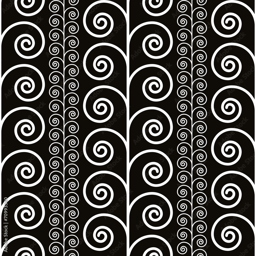 Curly floral plants seamless pattern, black and white vector bac