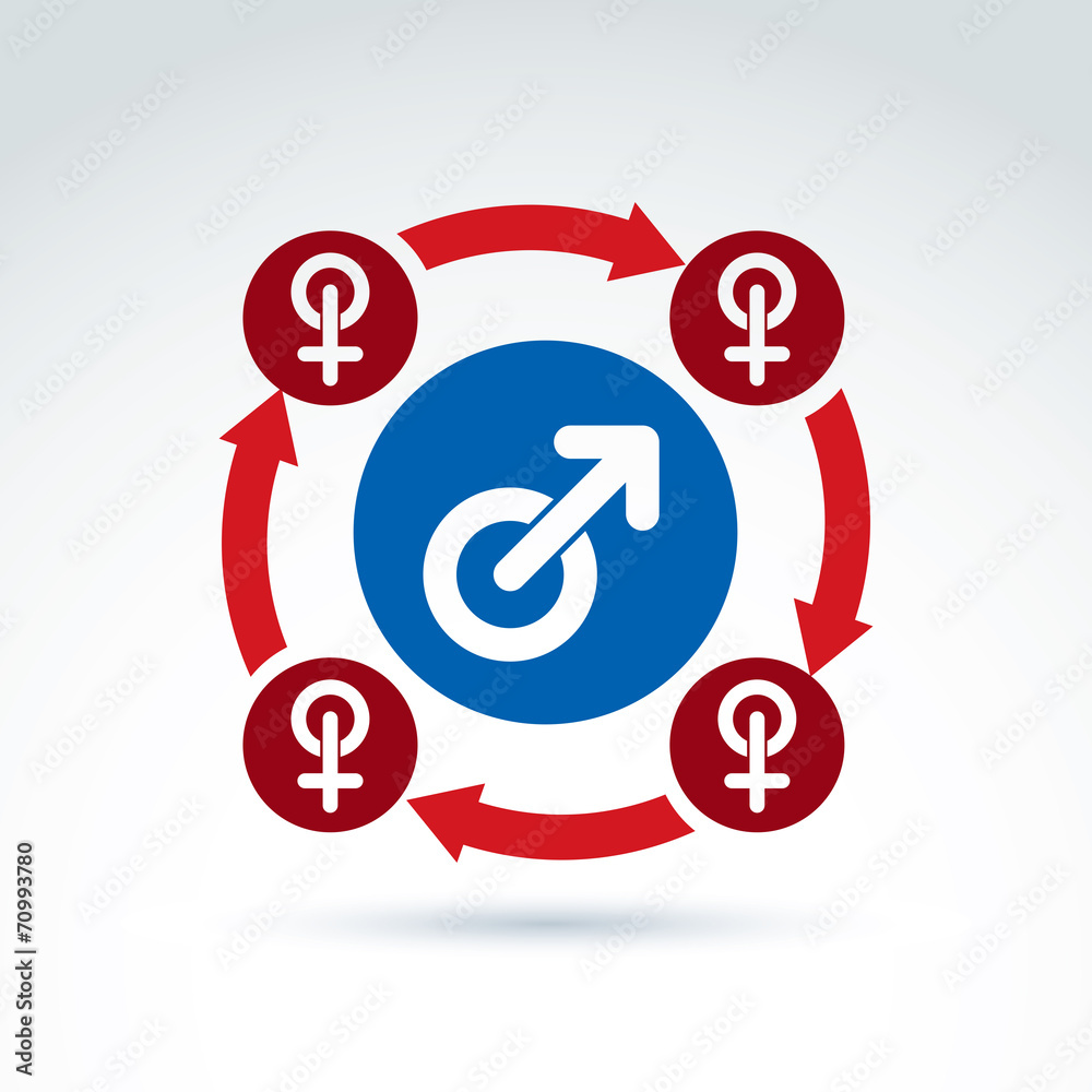 Blue male and red female signs connected with arrows, gender sym Blue male and red female signs connected with arrows, gender sym