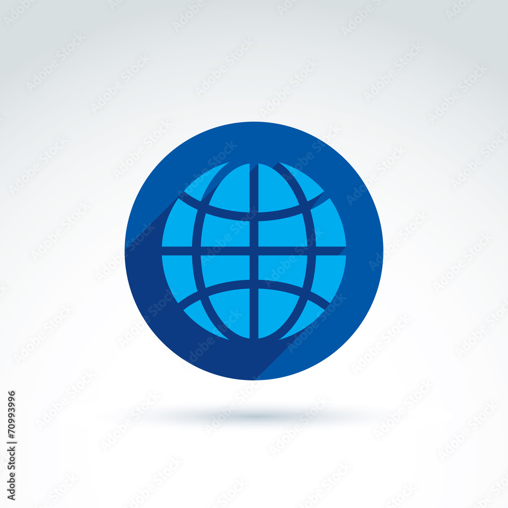 Blue simple planet icon placed in a circle, earth globe vector c Blue simple planet icon placed in a circle, earth globe vector c