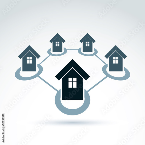 Vector illustration of a village, settlement. Itinerary symbol,