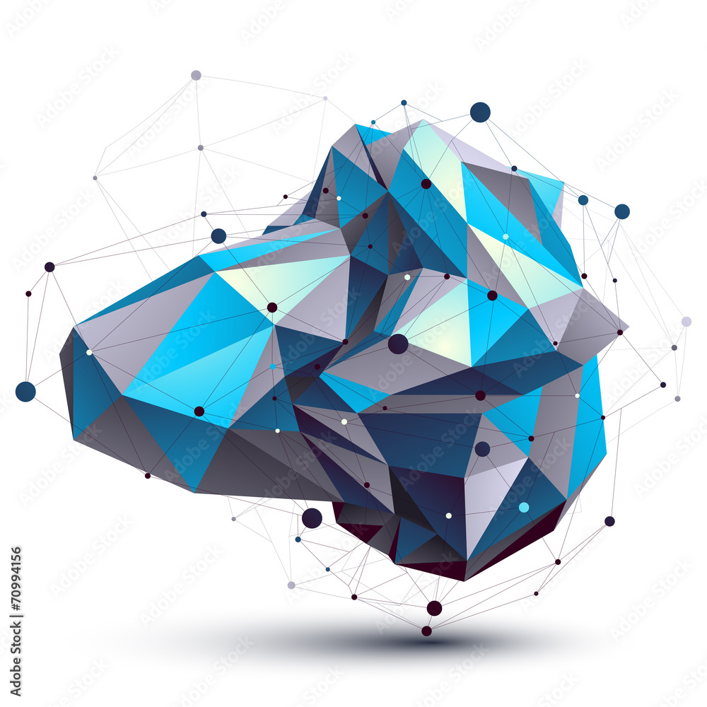 Blue abstract 3D structure polygonal vector object, cosmic netwo - obrazy, fototapety, plakaty 
