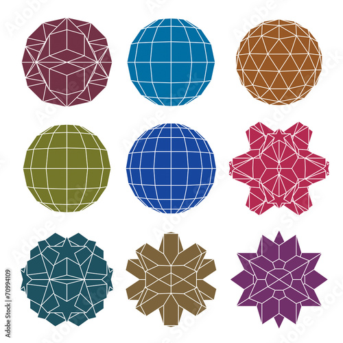 Collection of 9 single color complex dimensional spheres and abs