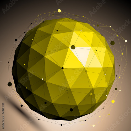 Gold abstract spherical vector object with lines mesh placed ove