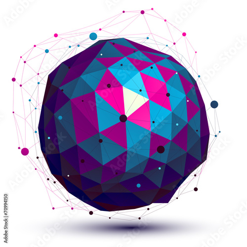 Geometric colorful figure with wire mesh, spherical modern scien