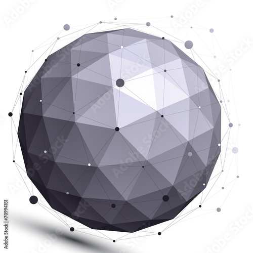 Geometric contrast spherical figure with wire mesh, modern scien