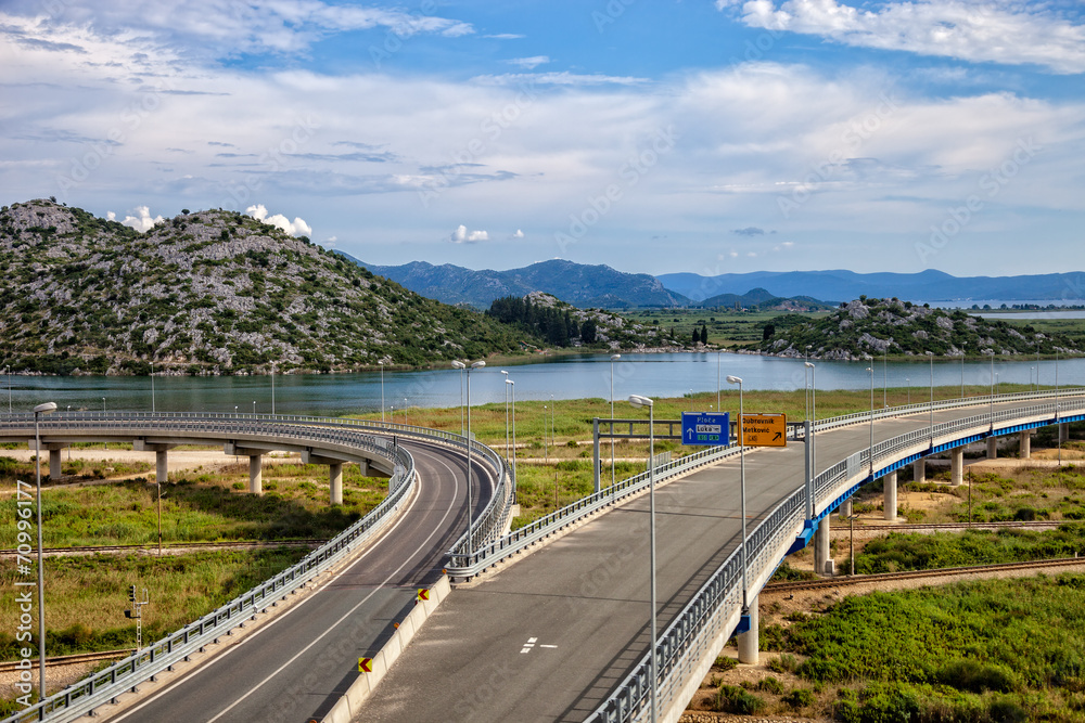 Highway A1 with viaduct in the hinterland Metkovic in Croatia.