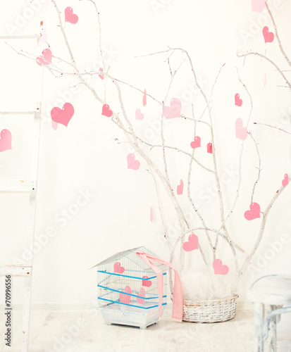interior with pink hearts