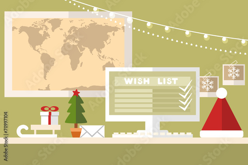 santa claus workstation - green background