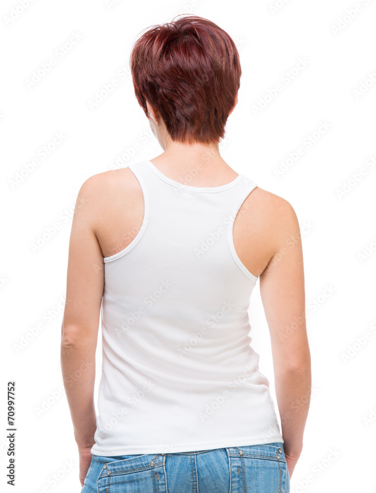 White t-shirt on a young woman