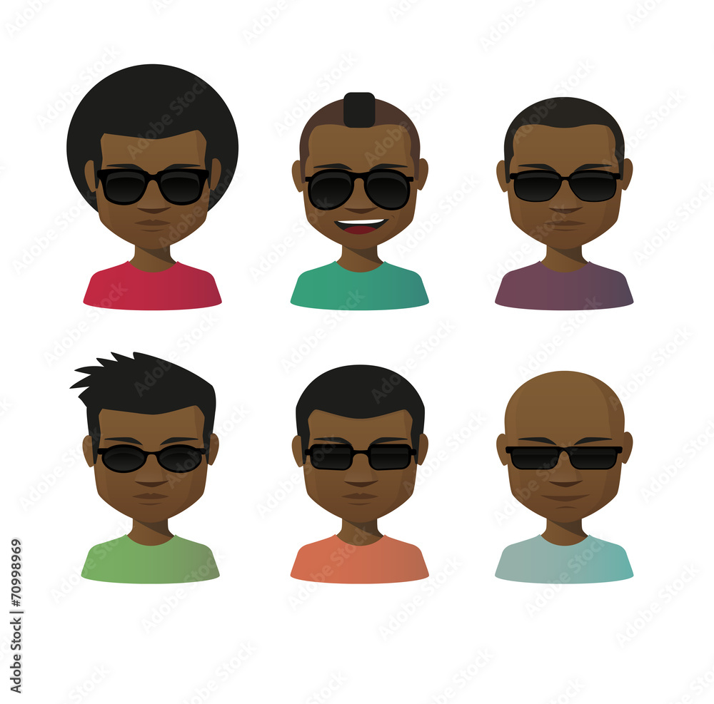 Cartoon male with sunglasses avatar set Cartoon male with sunglasses avatar set