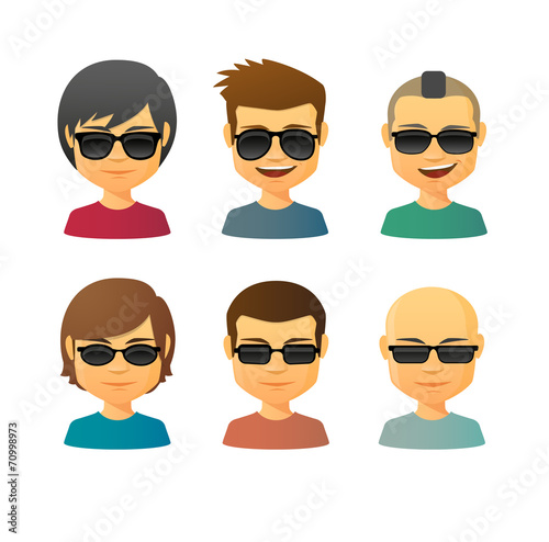 Cartoon male with sunglasses avatar set