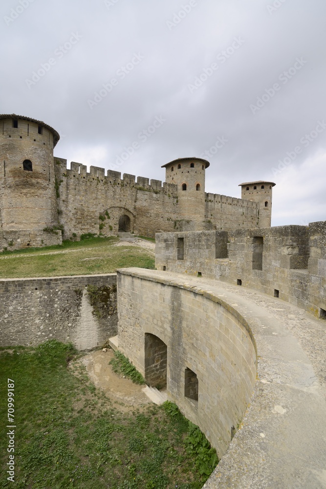 View of Carcassonne under a cloudy sky - France