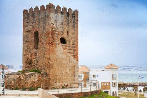 Ancient fortress tower in Tangier town, Morocco