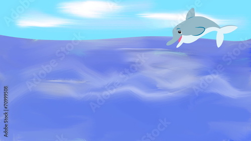 cartoon dolphin jumping on sea photo