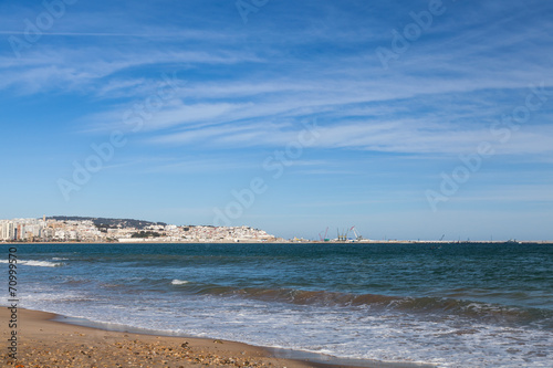 Tangier town and port, landscape with blue sky, Morocco, Africa