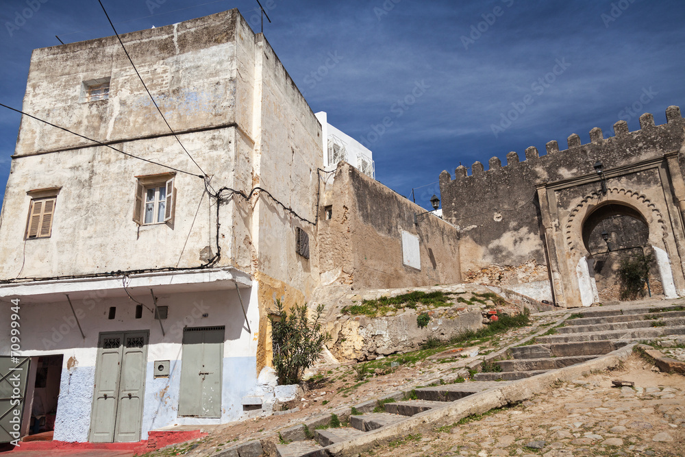 Ancient fortress and living houses. Madina, old part of Tangier,