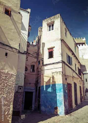 Narrow streets of old Medina of Tangier  Morocco. Instagram Effe