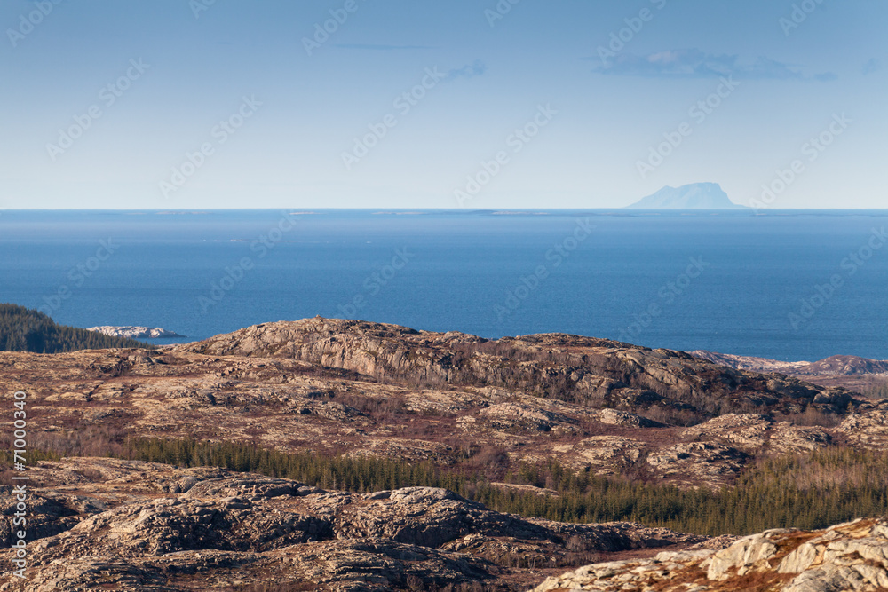 Norwegian sea landscape with sea, sky and rocks