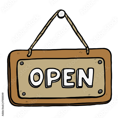hanging open placard