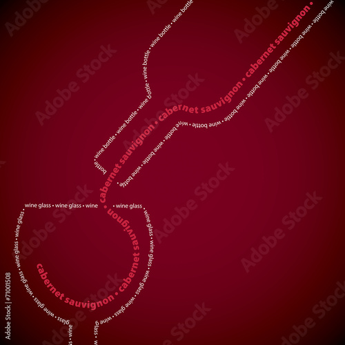 Wine bottle and glass made from words in vector format.