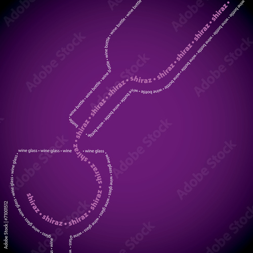 Wine bottle and glass made from words in vector format.