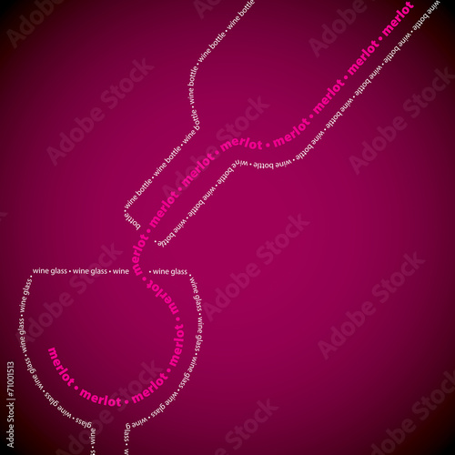 Wine bottle and glass made from words in vector format.