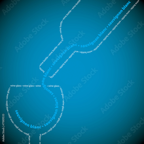 Wine bottle and glass made from words in vector format.