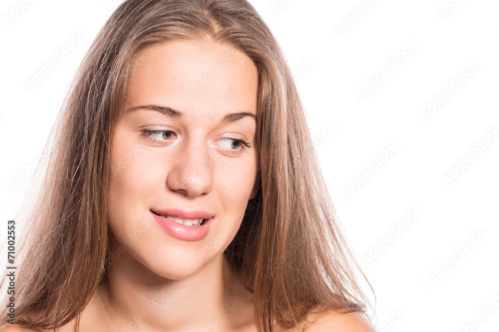 beautiful young woman face with eye gesture beautiful young woman face with eye gesture