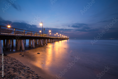 Sunrise on the pier at the seaside  Gdynia Orlowo  Poland