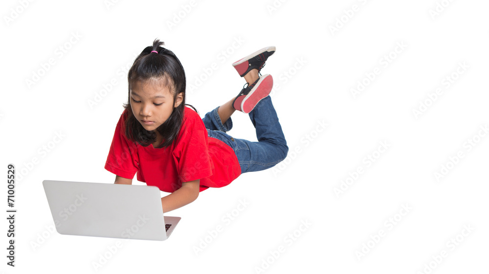 Young Asian girl with a laptop over white background Young Asian girl with a laptop over white background
