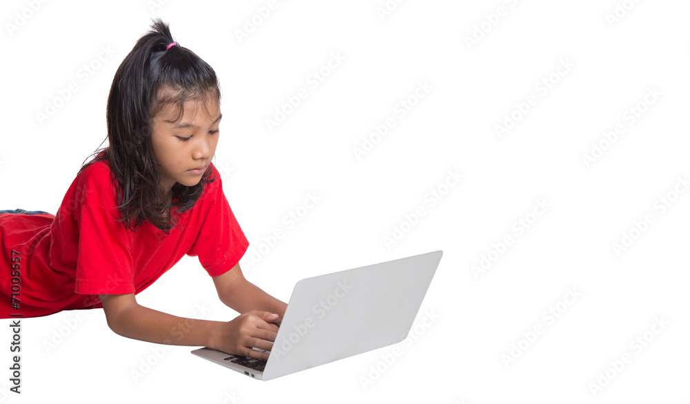 Young Asian girl with a laptop over white background Young Asian girl with a laptop over white background